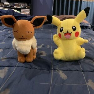 2 NWOT Tomy Pokémon 8” Plush Stuffies - Pickachu & Eevee